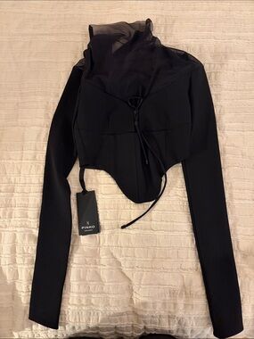 Pinko Black Long-Sleeve Mesh Corset Top - NWT